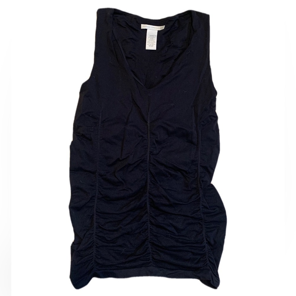 Sarah Spencer Black Ruched V-Neck Tank Top - Size S/M